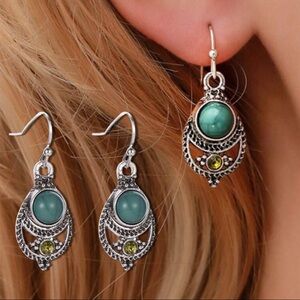 European And American Style Simple Bohemian Turquoise Dangle Drops Earrings
